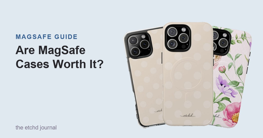 MagSafe magnetic phone cases by etchd, both Tough and Clear