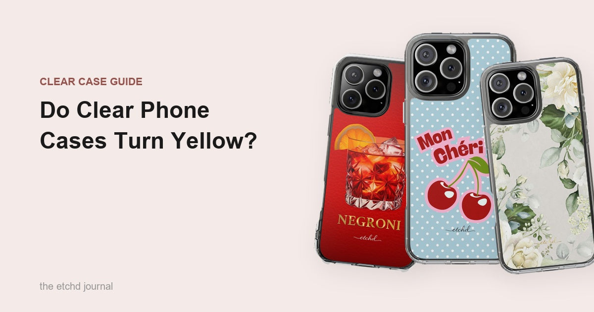 Three etchd clear phone cases showing transparent edges around printed backplates