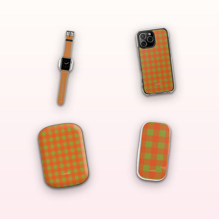 Persimmon & Wasabi Gingham matching set by etchd