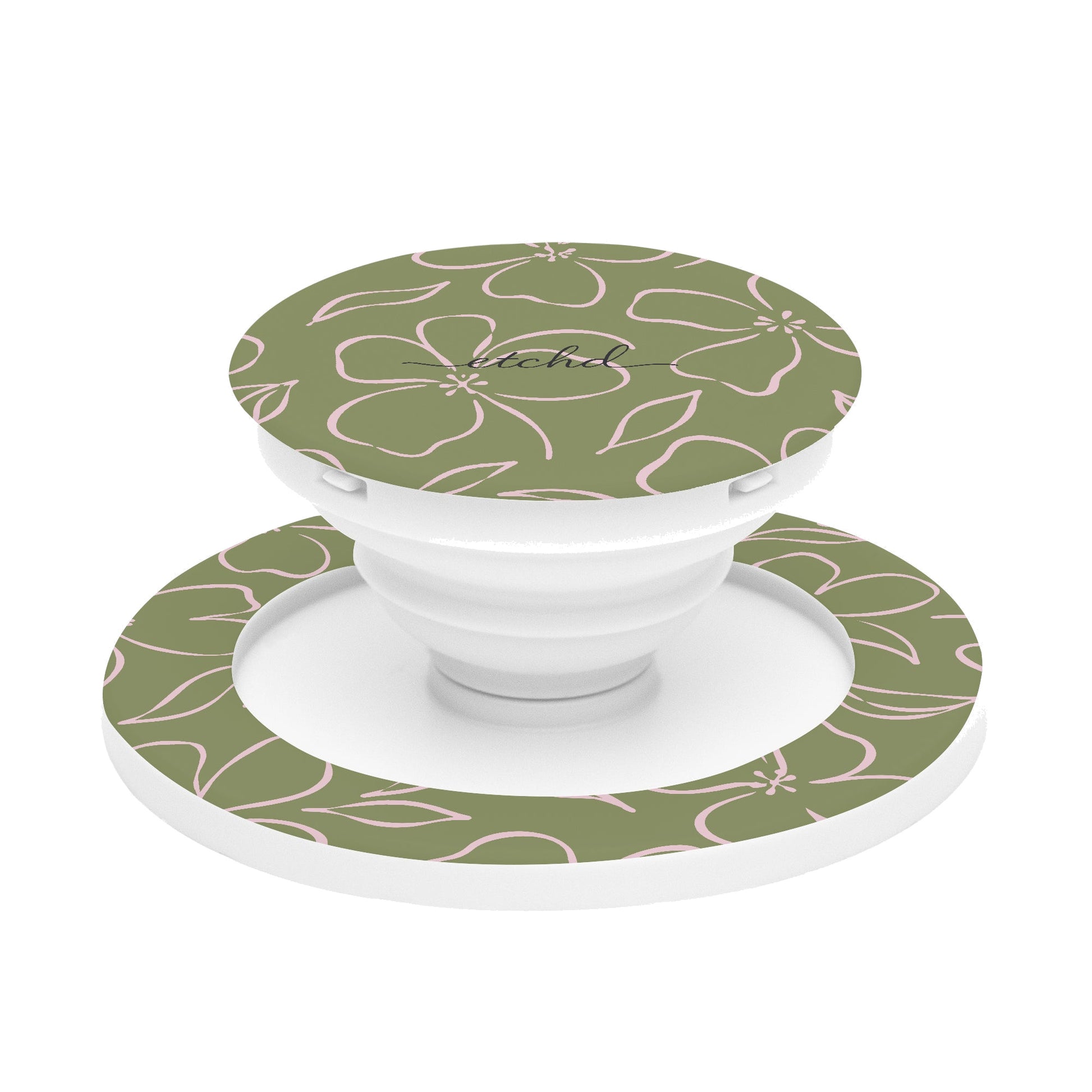Green & Pink Floral Phone Grip And Stand by etchd