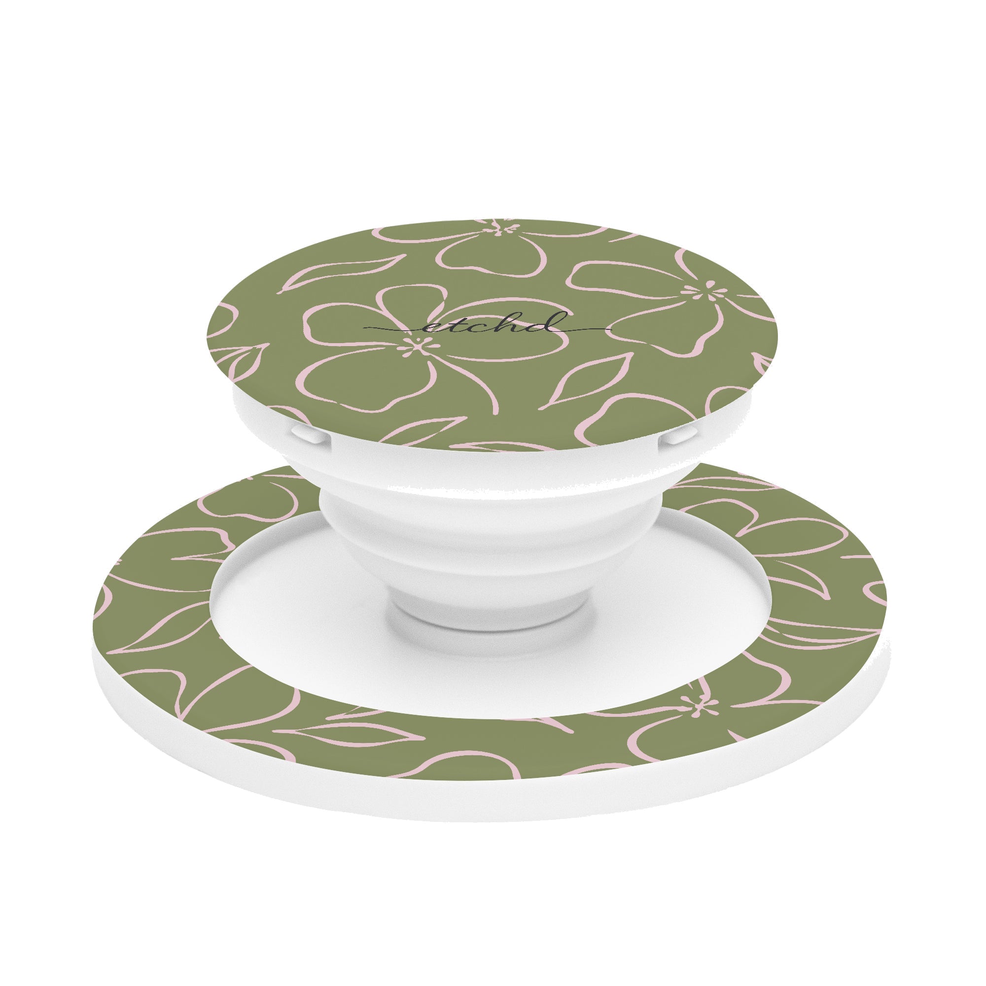 Green & Pink Floral Phone Grip And Stand by etchd