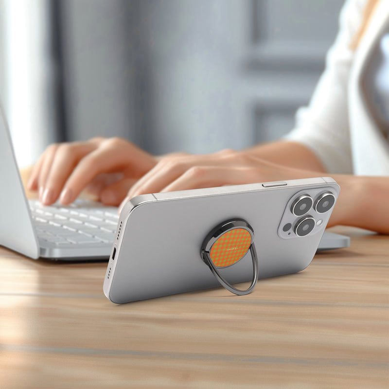 Persimmon & Wasabi Gingham Anello supporto per telefono-zoom-