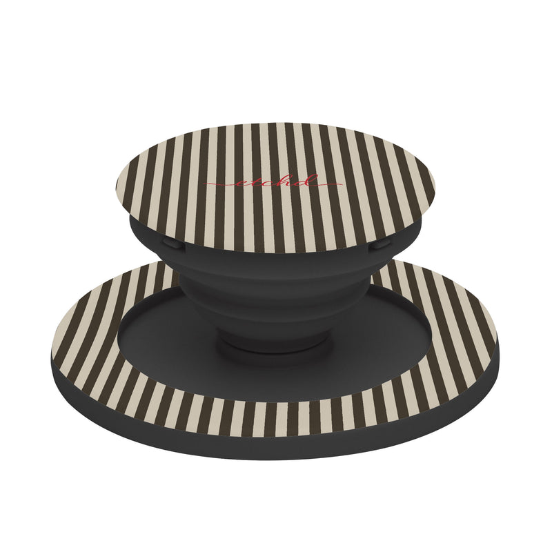Cream & Brown Striped Phone Grip And Stand-zoom-