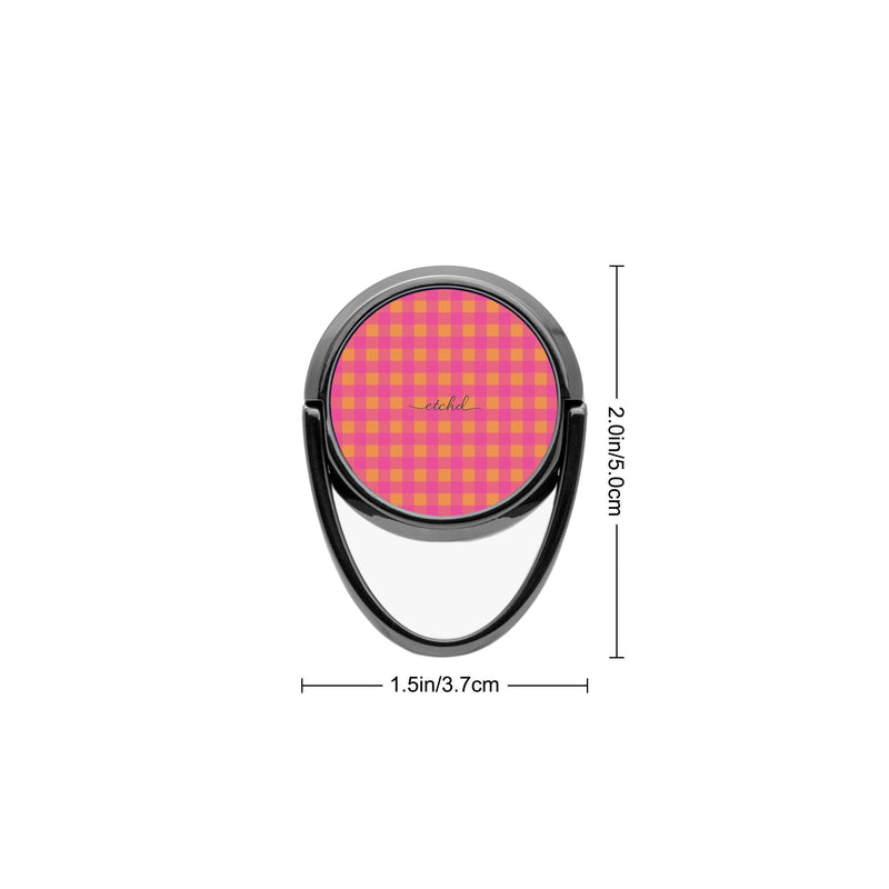 Pink & Orange Gingham Anillo soporte para móvil-zoom-