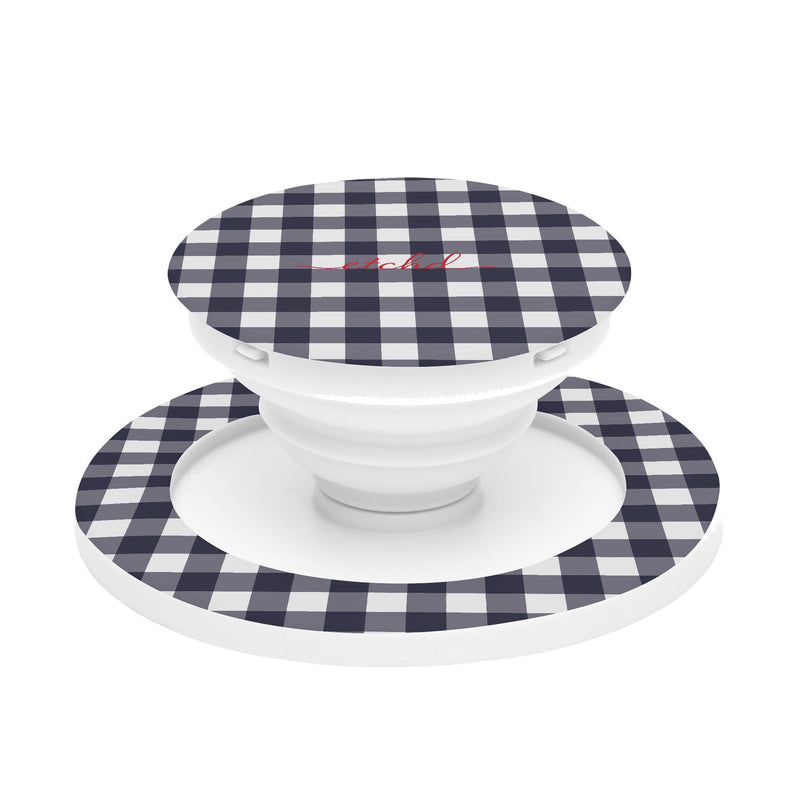 White & Navy Gingham Anneau de maintien et support-zoom-