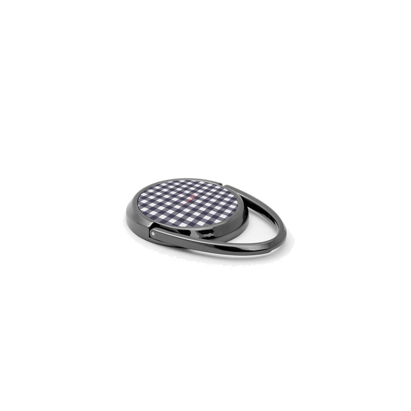 White & Navy Gingham Ring Handyhalterung-zoom-