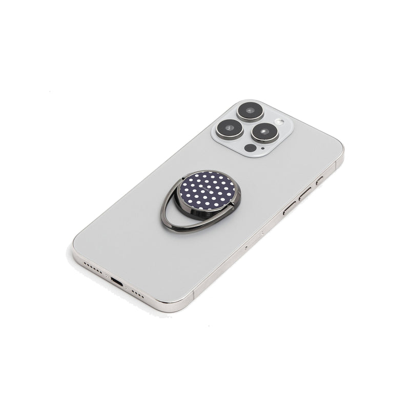 White And Navy Polka Dot Handy Ring-Halterung-zoom-