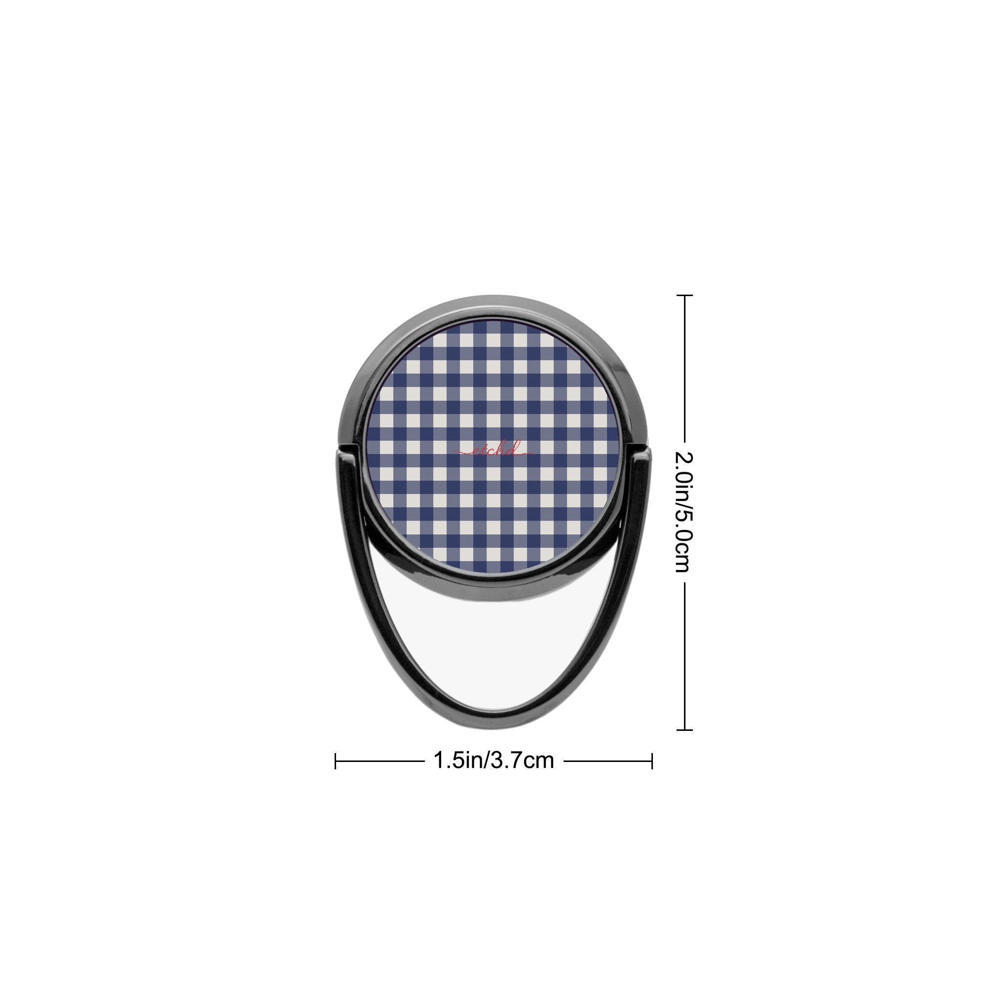 Navy & Cream Gingham Anello supporto per telefono di etchd, vista 3