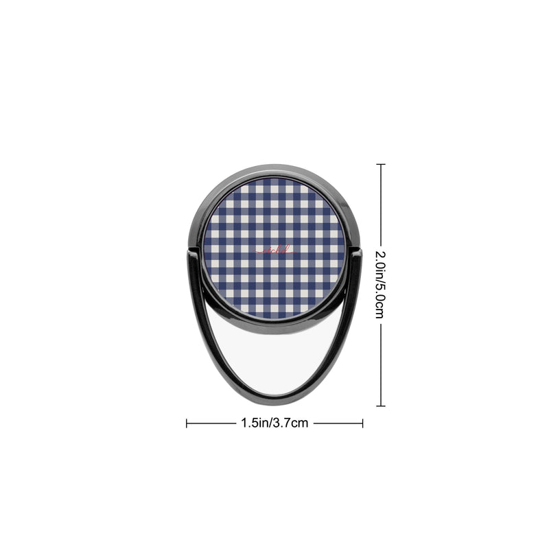 Navy & Cream Gingham Anello supporto per telefono-zoom-