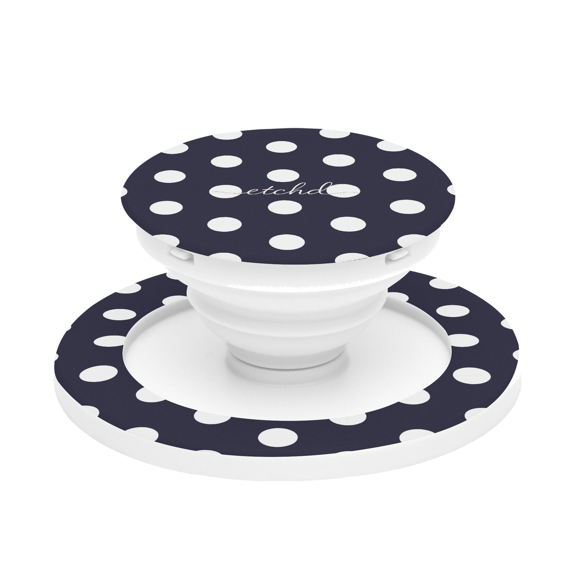 White And Navy Polka Dot Phone Grip And Stand by etchd