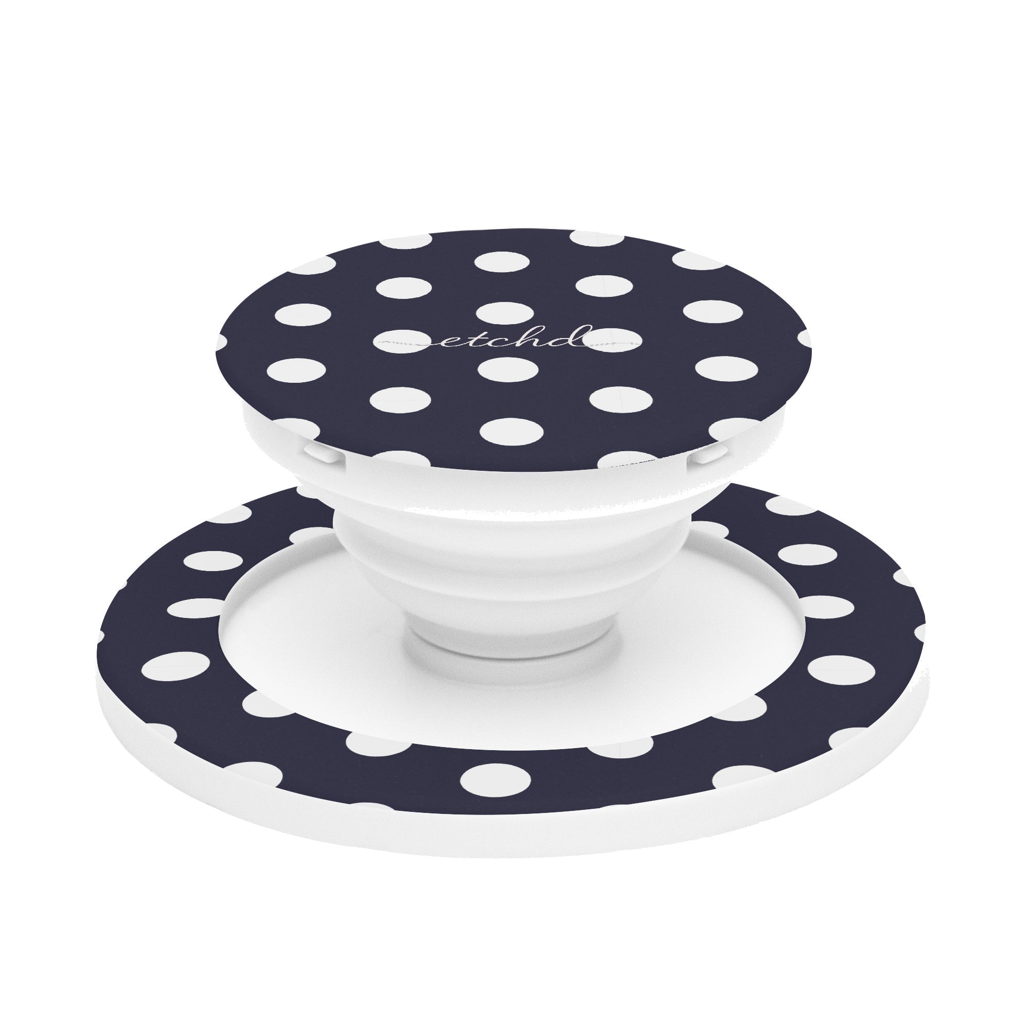 White And Navy Polka Dot Phone Grip And Stand by etchd