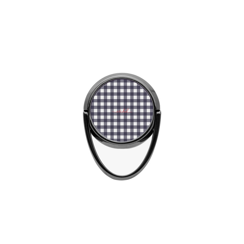 White & Navy Gingham Ring Handyhalterung-zoom-