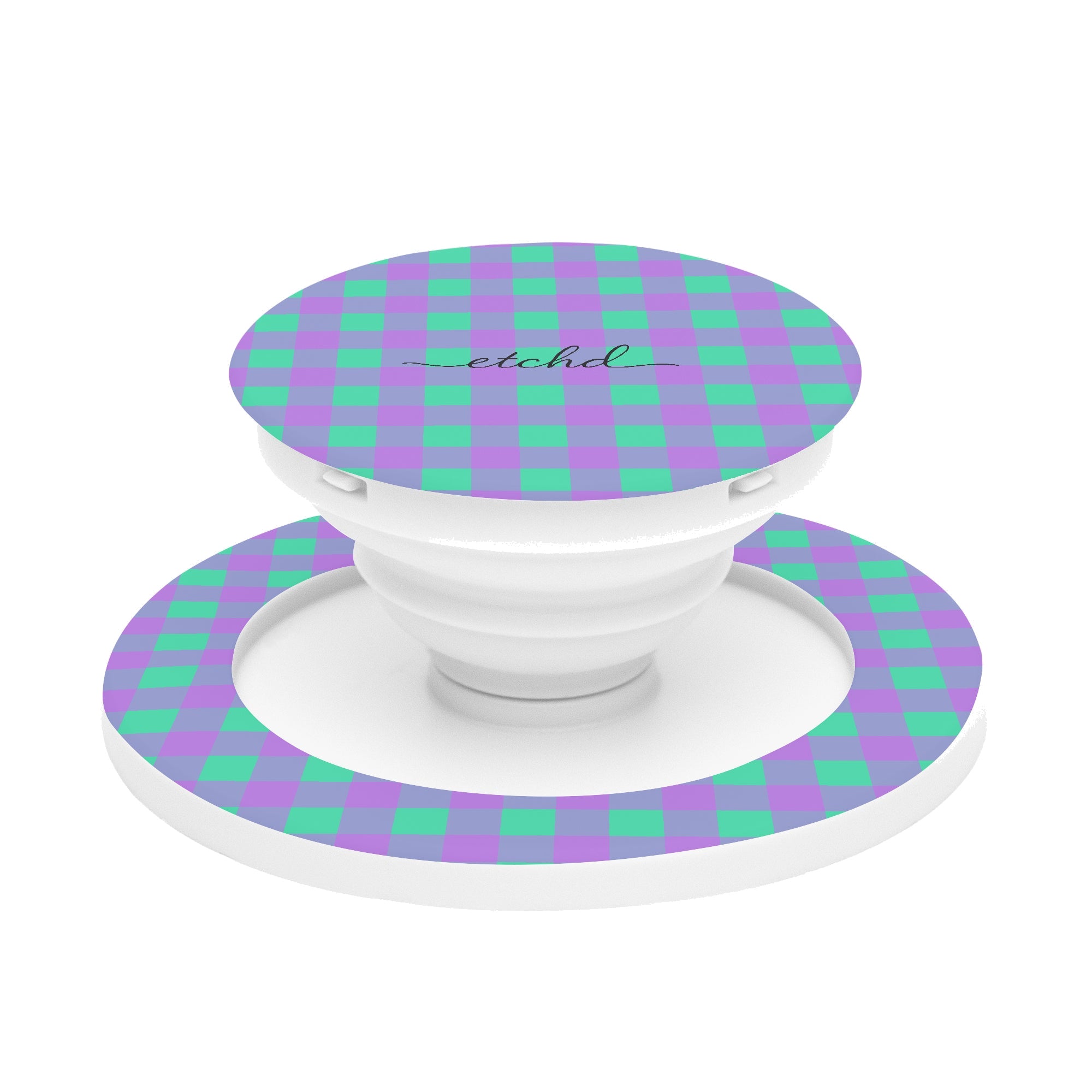 Hypermint & Lilac Gingham Phone Grip And Stand by etchd