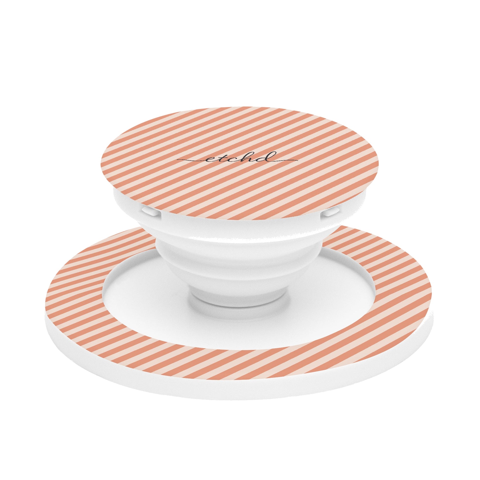 Coral & Cream Striped Diagonal Phone Grip And Stand by etchd