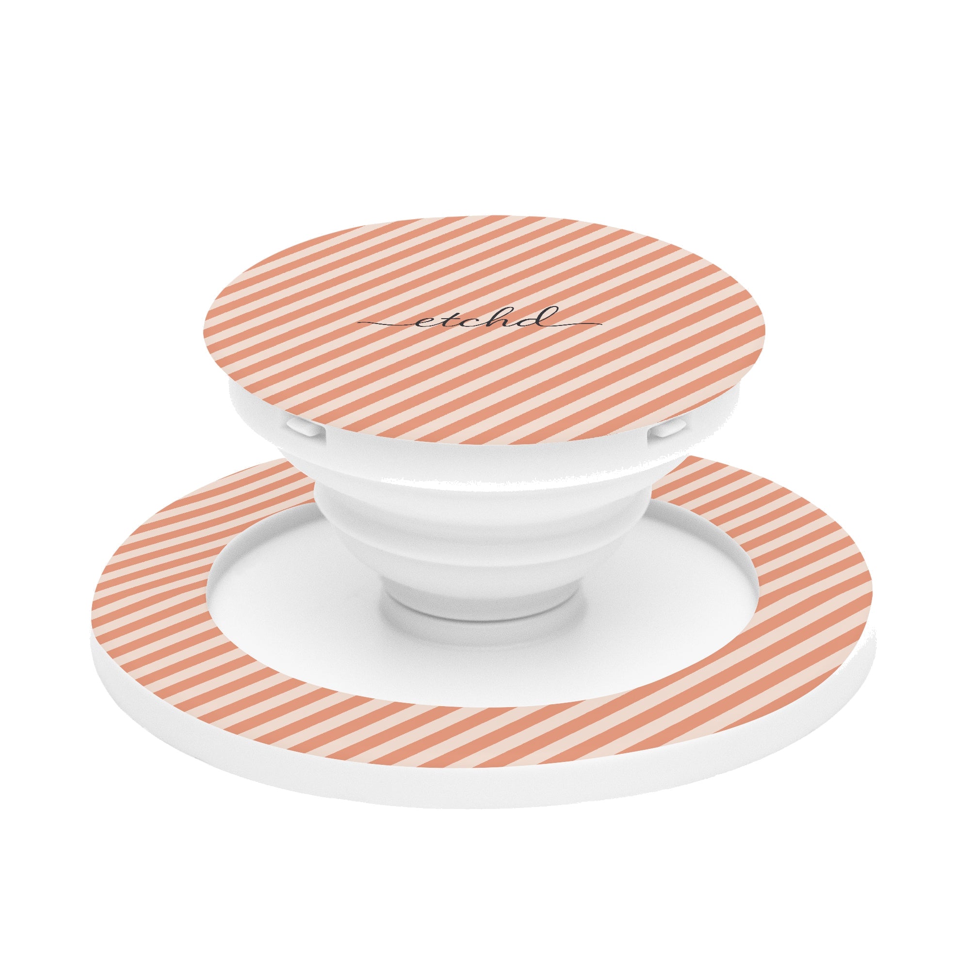 Coral & Cream Striped Diagonal Phone Grip And Stand by etchd