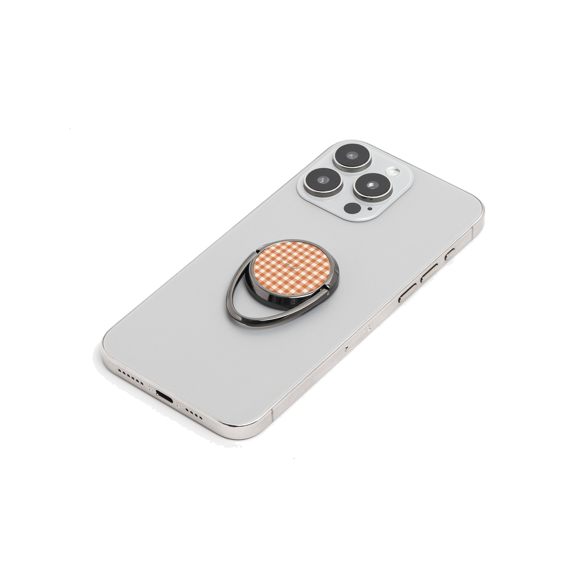 Terracotta & Cream Gingham Phone Ring Holder by etchd, view 6