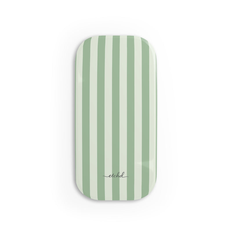Sage & Cream Striped Click-On Phone Grip by etchd