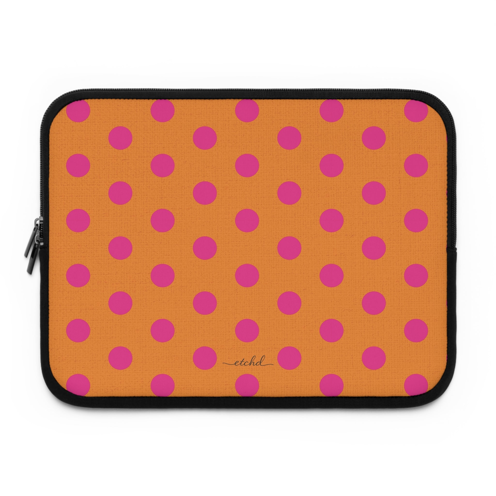 Pink And Orange Polka Dot Laptop Sleeve by etchd