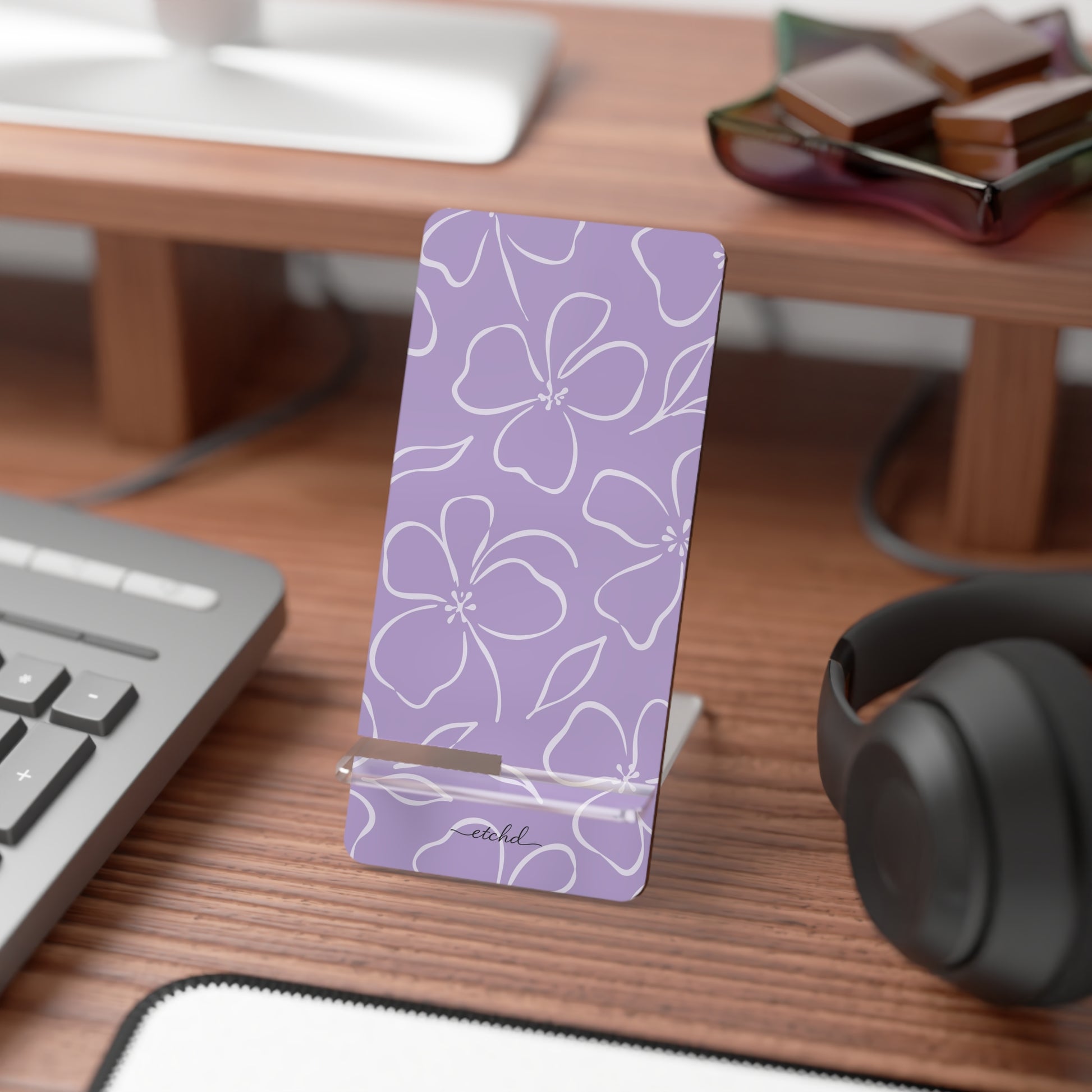 Lilac & Cream Floral Phone Stand by etchd, view 3