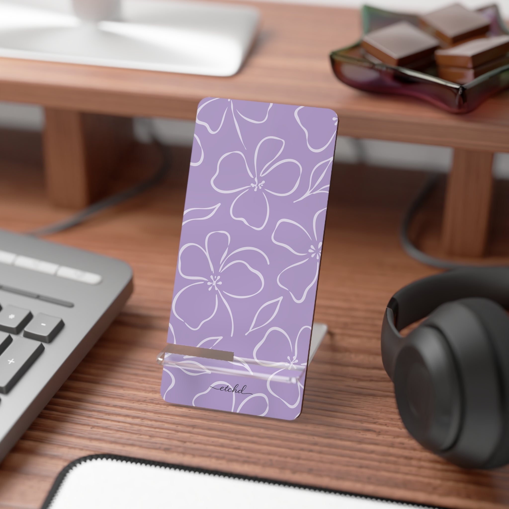 Lilac & Cream Floral Phone Stand by etchd, view 3