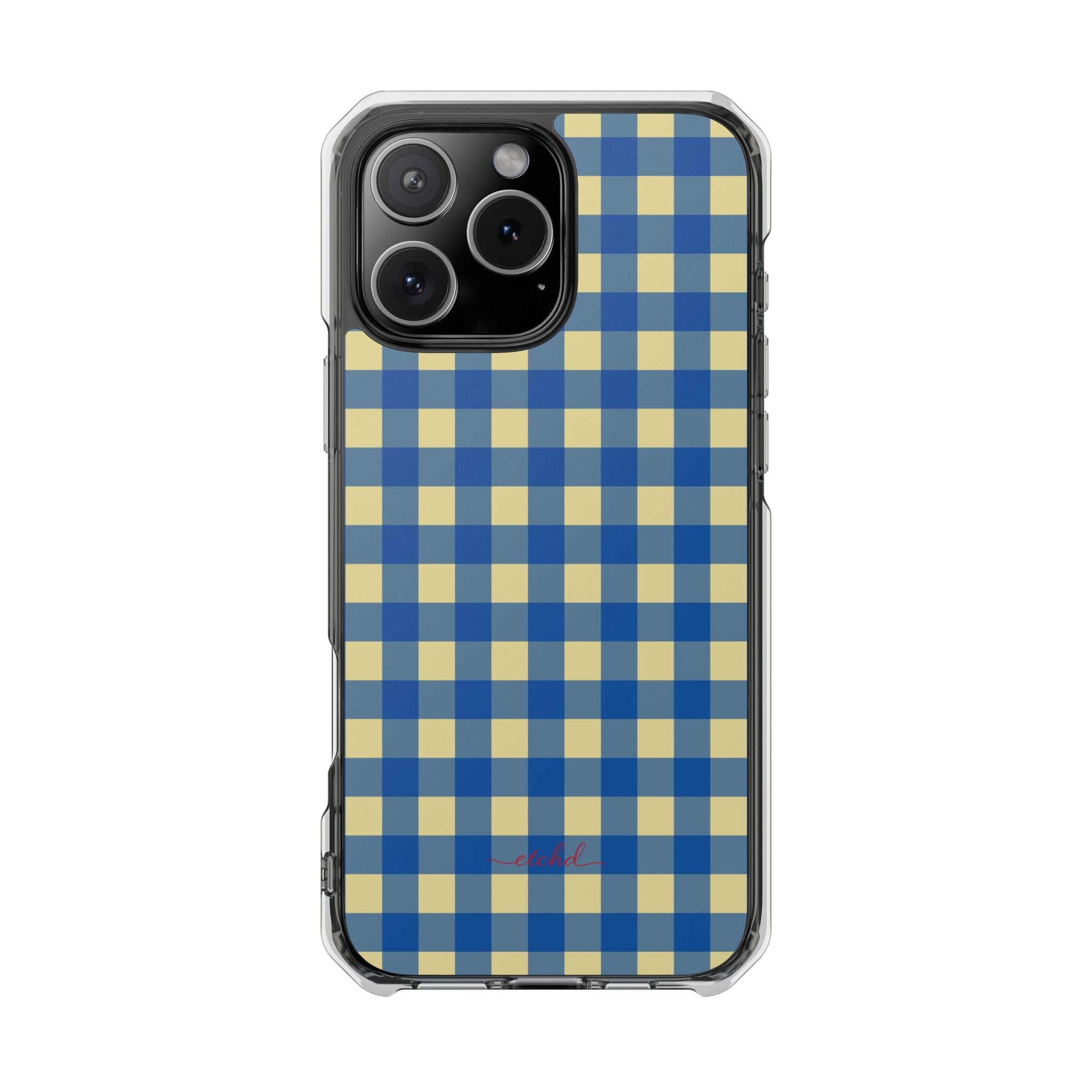Butter & Cobalt Gingham Clear Magnetic Phone Case by etchd