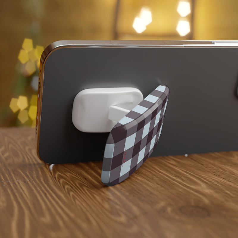 Blue & Plum Gingham Click-On Phone Grip by etchd, view 4