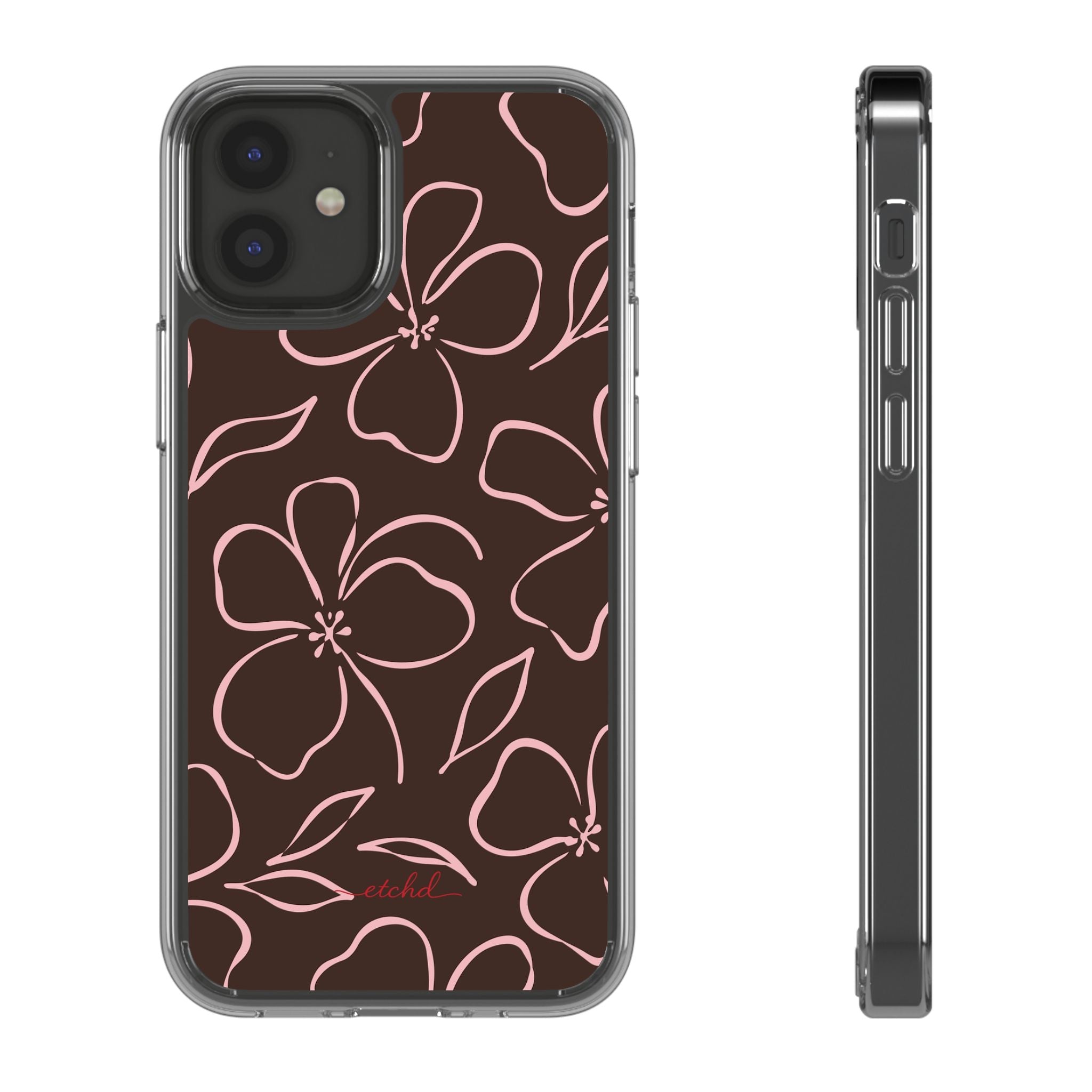 Espresso & Blush Floral Funda transparente para móvil de etchd, vista 2