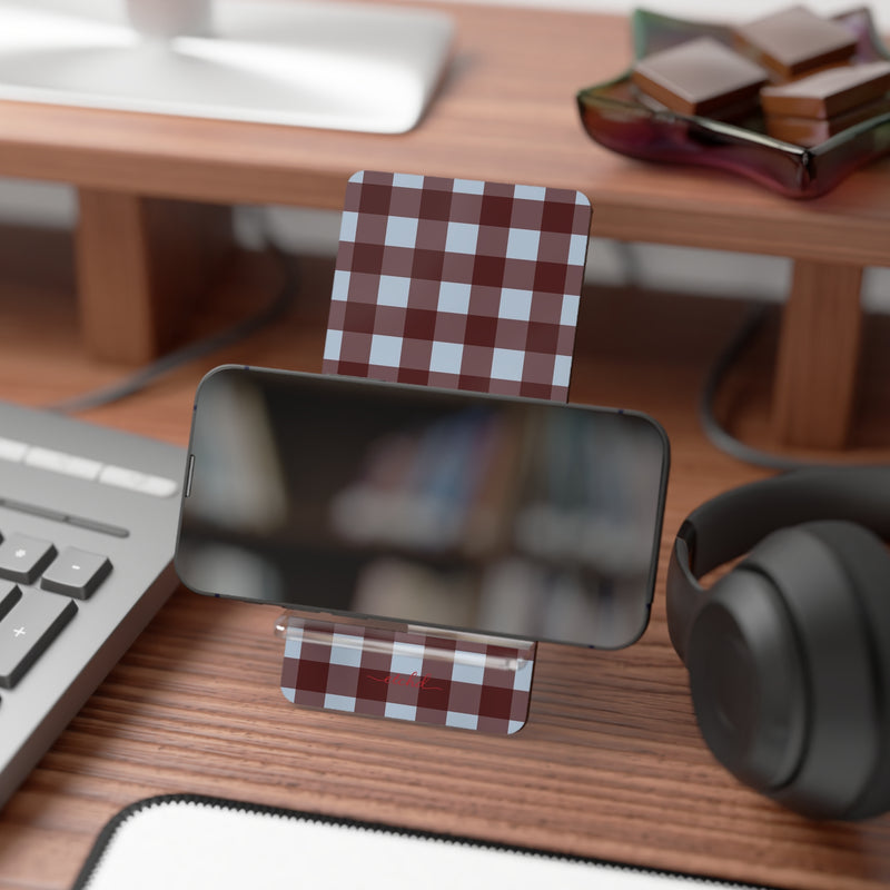 Blue & Cherry Gingham Phone Stand by etchd, view 4