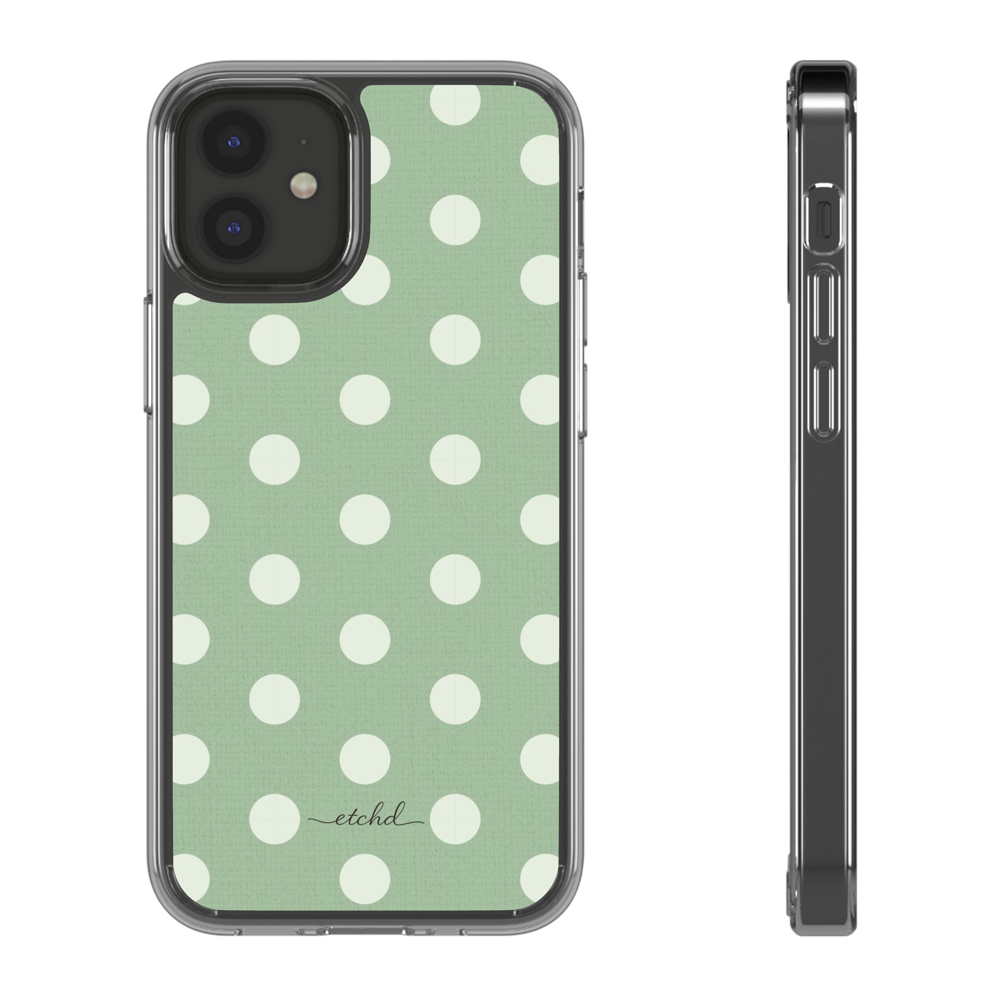 Cream & Sage Polka Dot Clear Phone Case by etchd, view 2