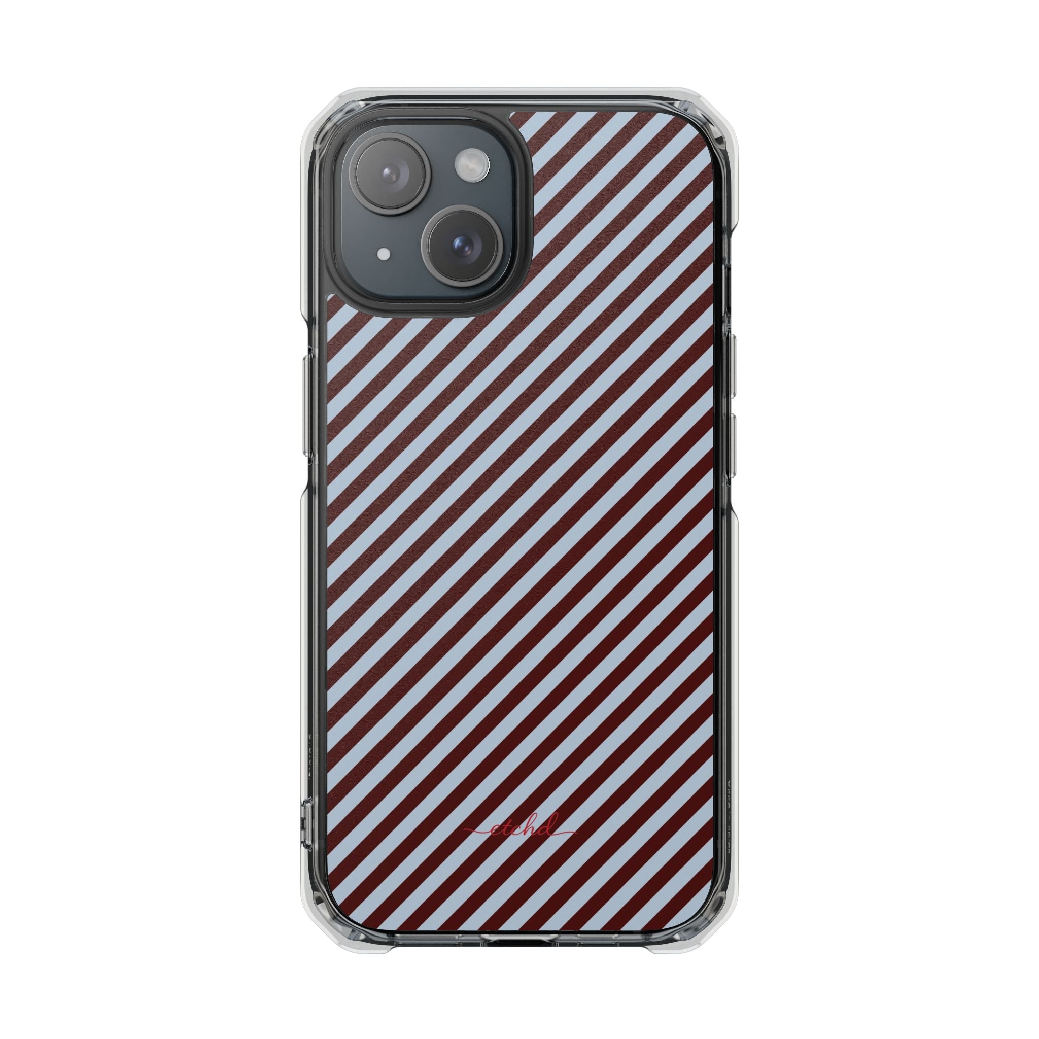 Blue & Cherry Striped Diagonal Clear Magnetic Phone Case by etchd, view 2