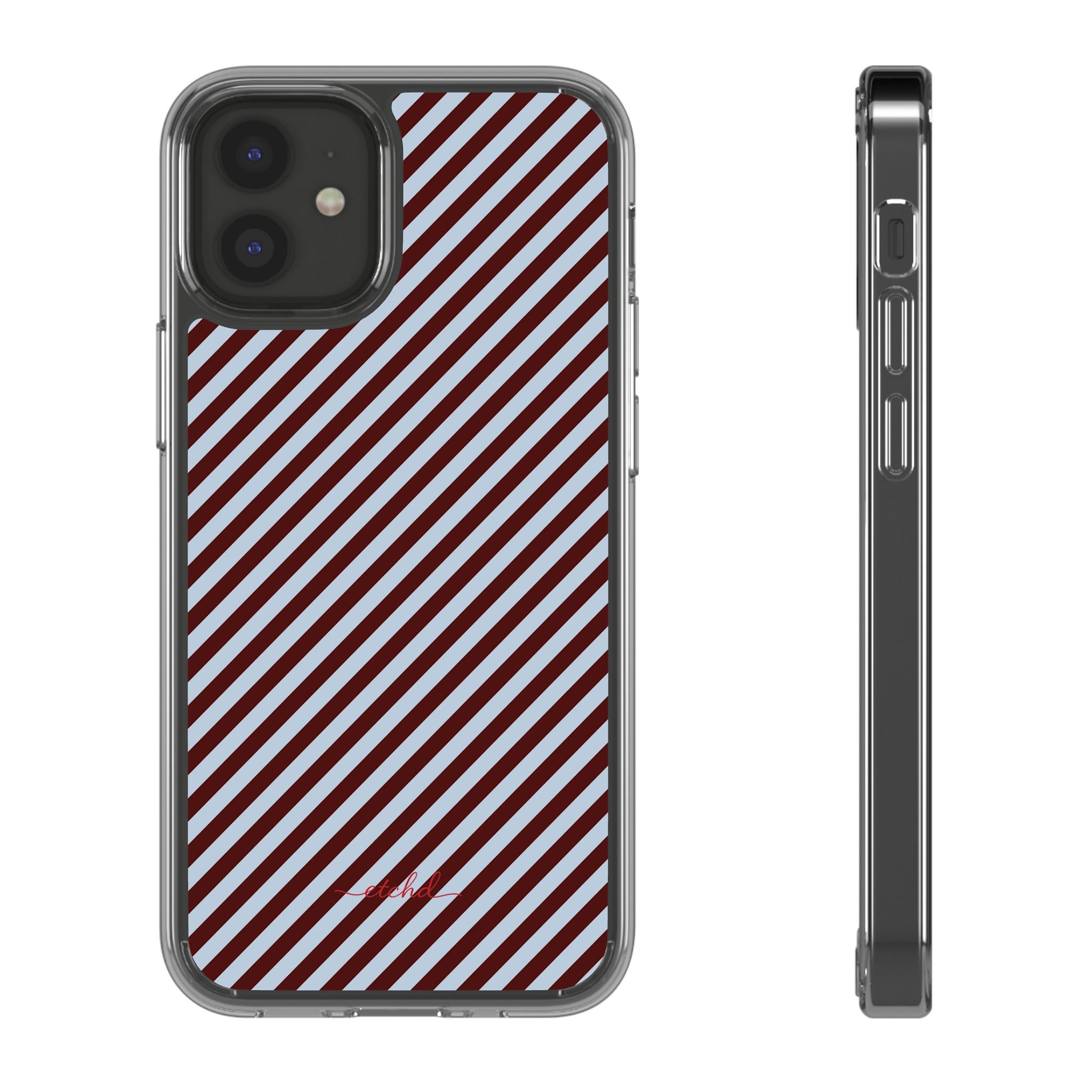 Blue & Cherry Striped Diagonal Clear Phone Case by etchd, view 2