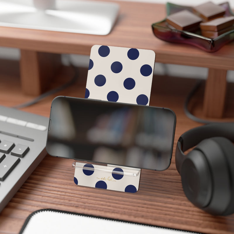 Navy & Cream Polka Dot Phone Stand-zoom-