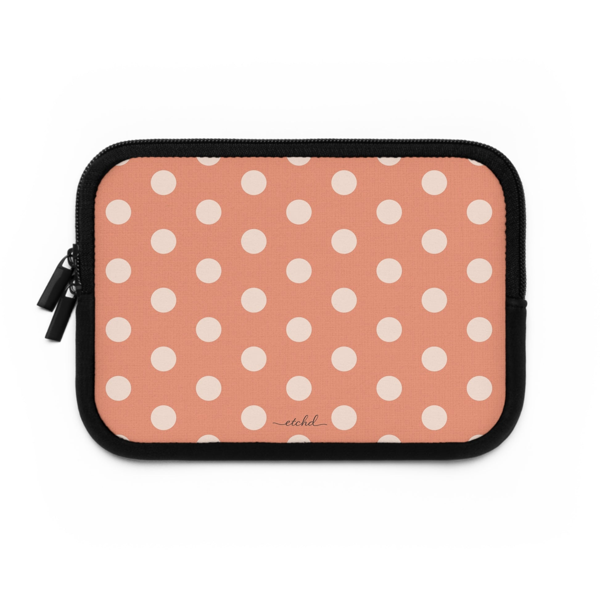 Cream & Coral Polka Dot Laptop Sleeve by etchd, view 2