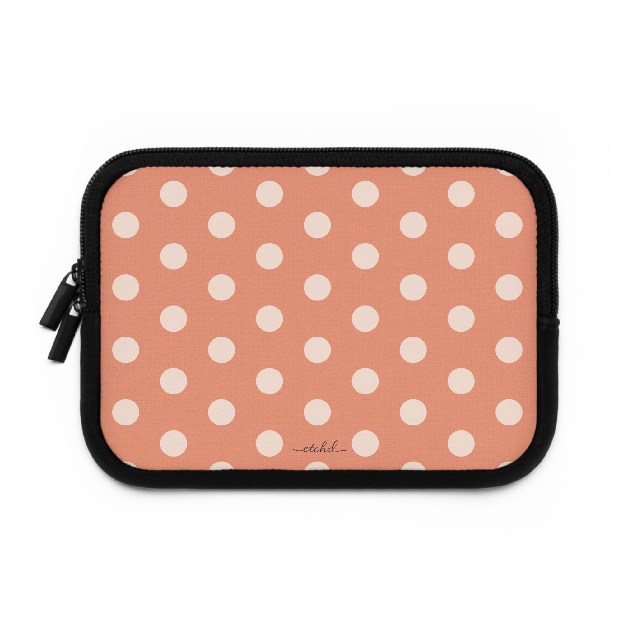 Cream & Coral Polka Dot Laptop Sleeve by etchd, view 2