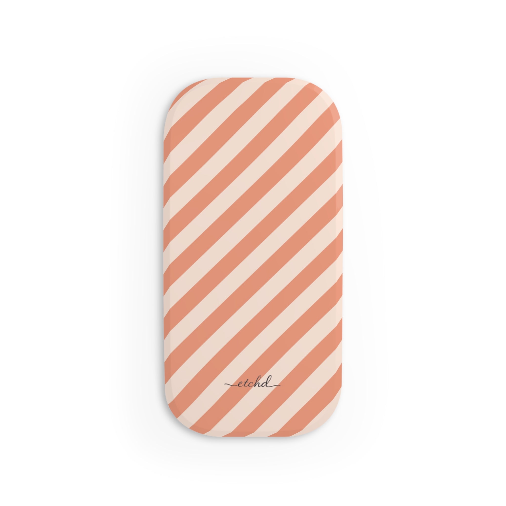 Coral & Cream Striped Diagonal Click-On Phone Grip by etchd, view 2