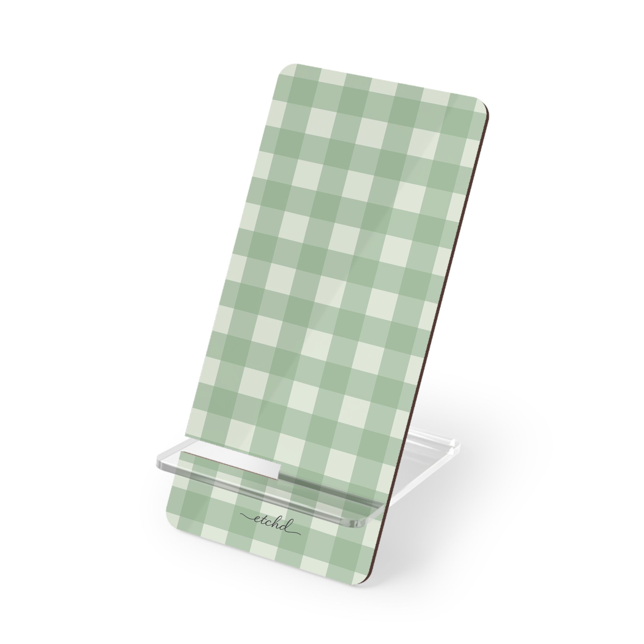 Sage & Cream Gingham Phone Stand by etchd
