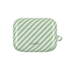 Sage & Cream Striped Diagonal AirPod Case by etchd