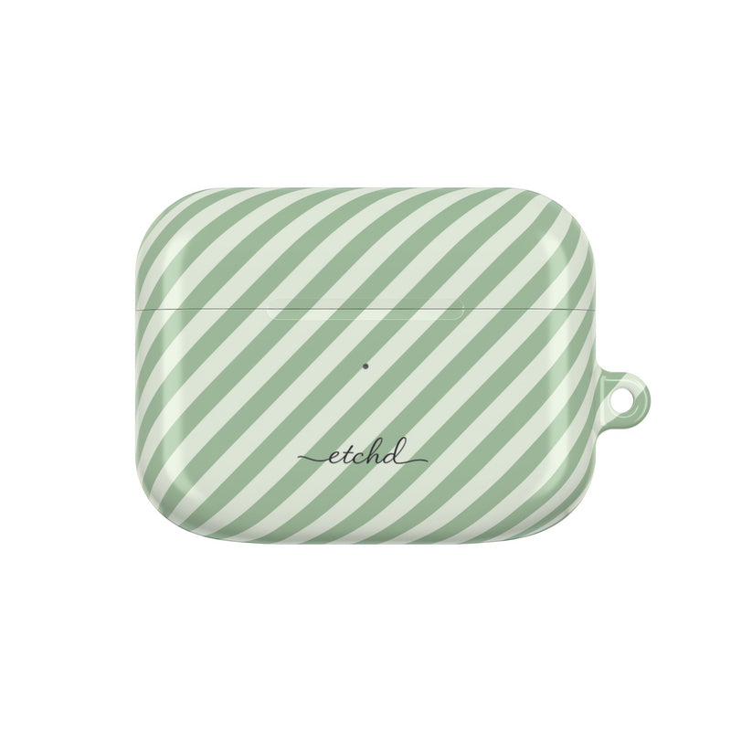 Sage & Cream Striped Diagonal AirPod Case by etchd