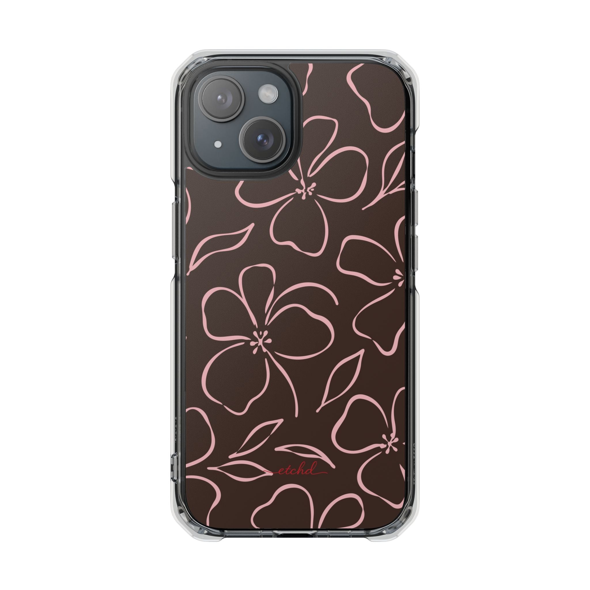 Espresso & Blush Floral Funda transparente magnética para móvil de etchd, vista 2