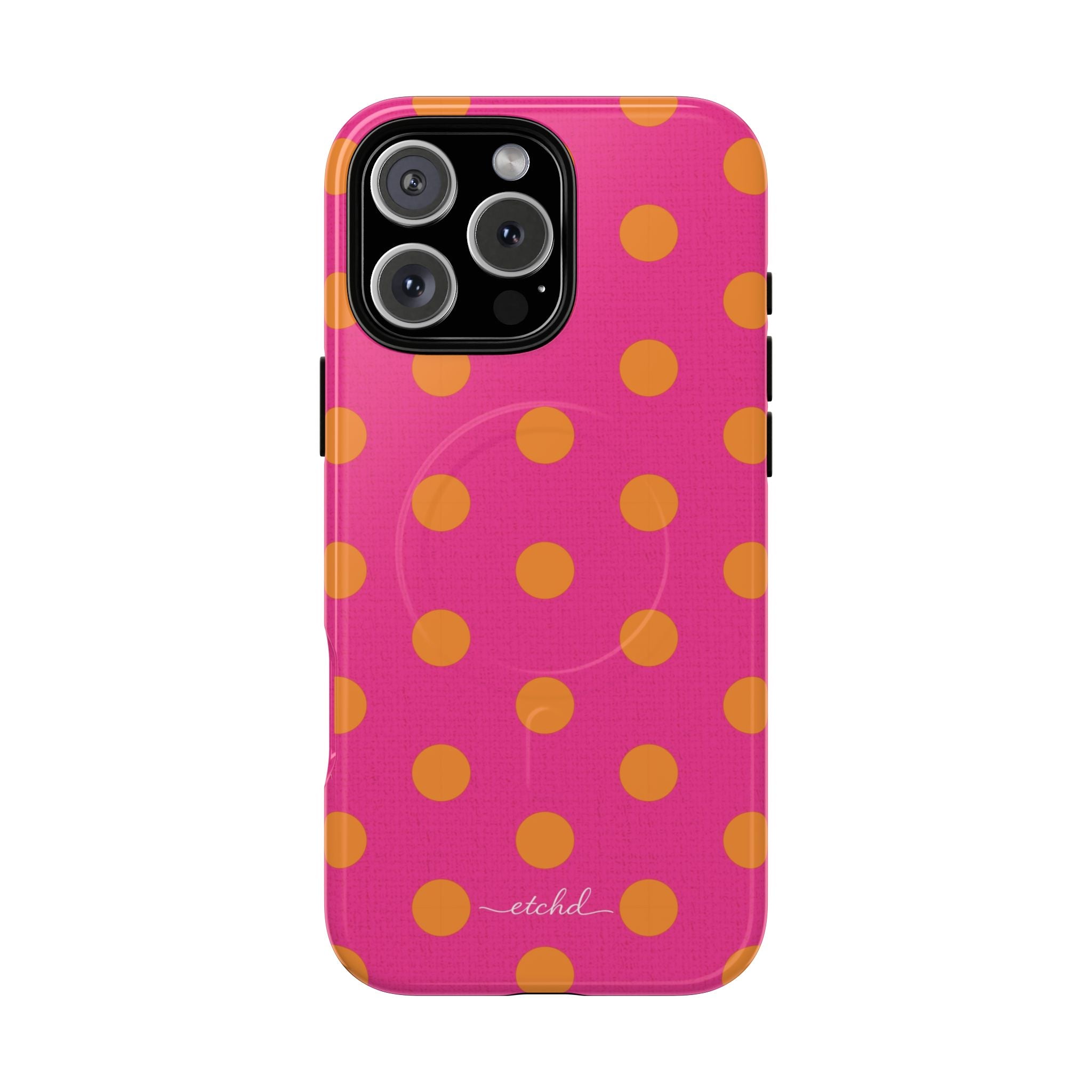 Orange And Pink Polka Dot Magnetic Phone Case by etchd