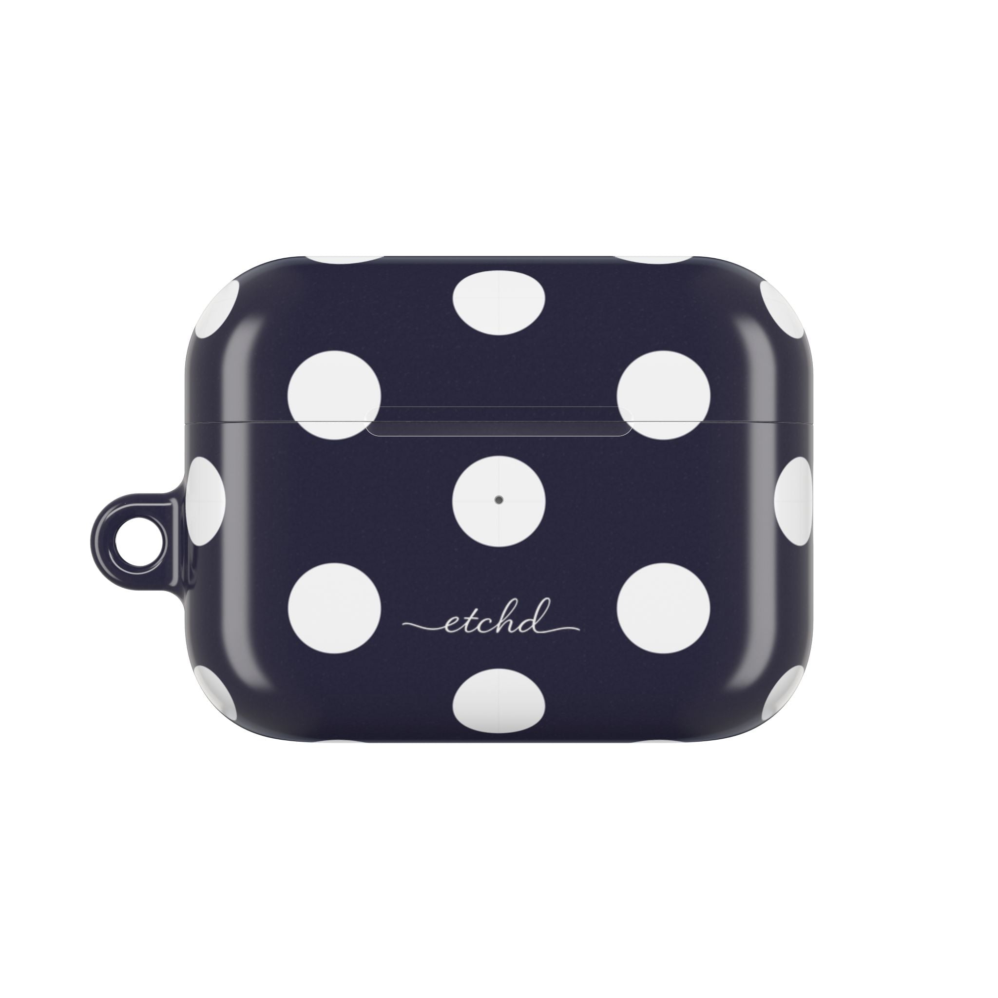 White & Navy Polka Dot AirPod Case by etchd, view 2