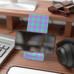 Hypermint & Lilac Gingham Phone Stand by etchd, view 4