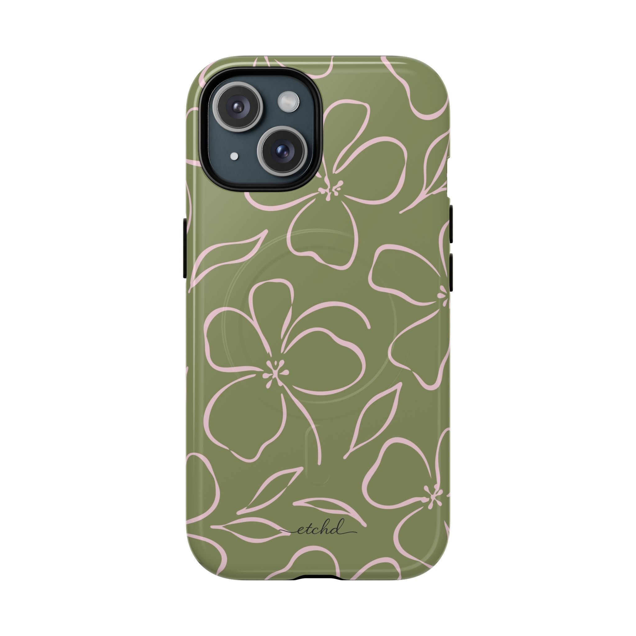 Green & Pink Floral Funda magnética para móvil de etchd, vista 2