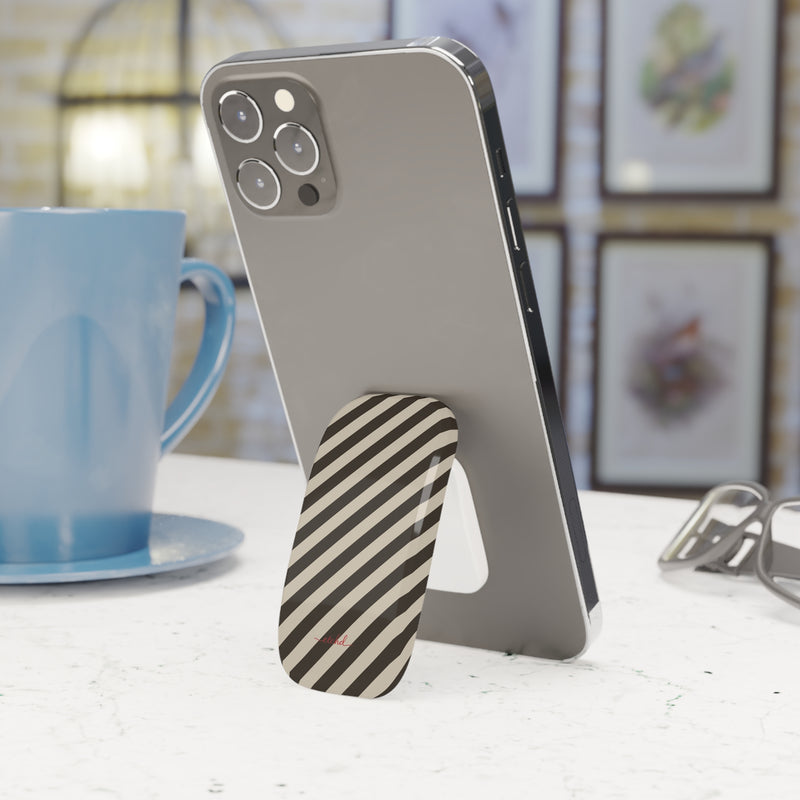 Cream & Brown Striped Diagonal Click-On Phone Grip by etchd, view 3