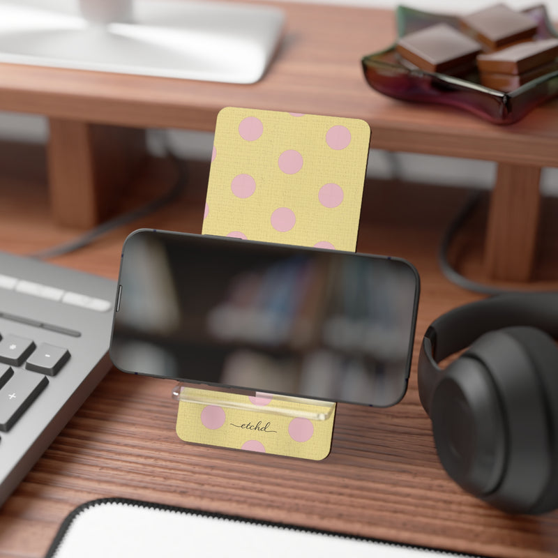 Pink And Butter Polka Dot Phone Stand by etchd, view 4