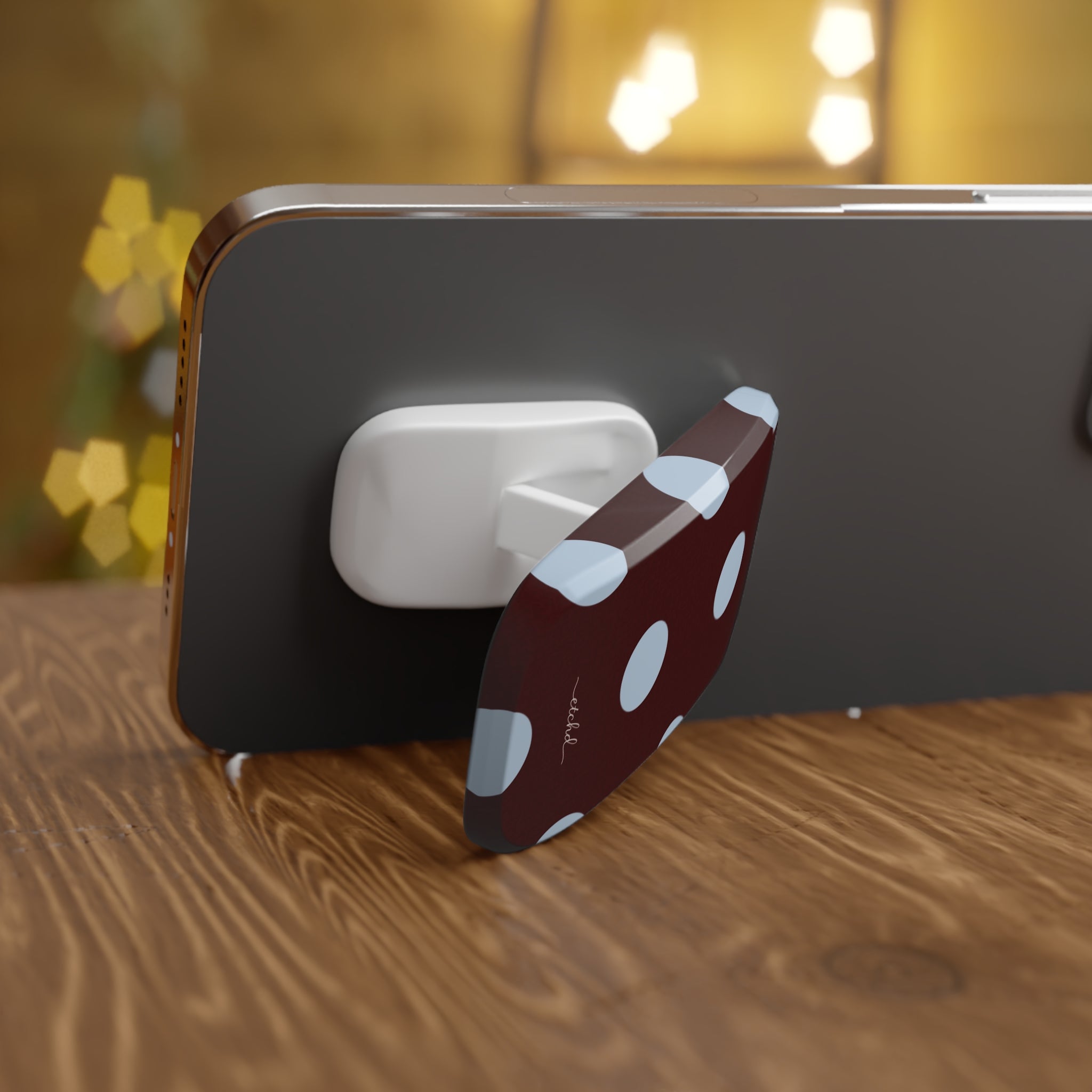Cherry & Blue Polka Dot Click-On Phone Grip by etchd, view 3