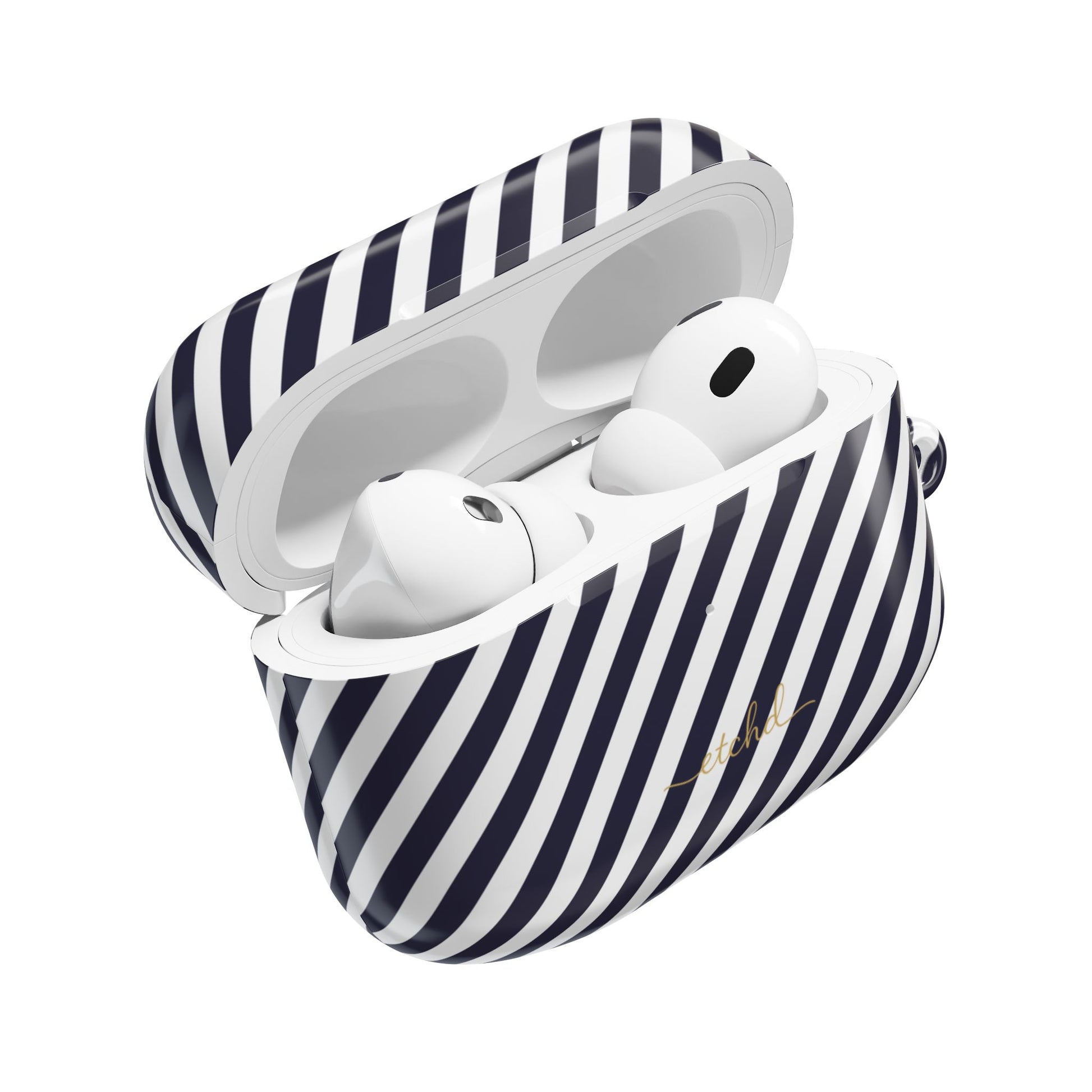 Navy & White Striped Diagonal AirPod Case by etchd, view 9