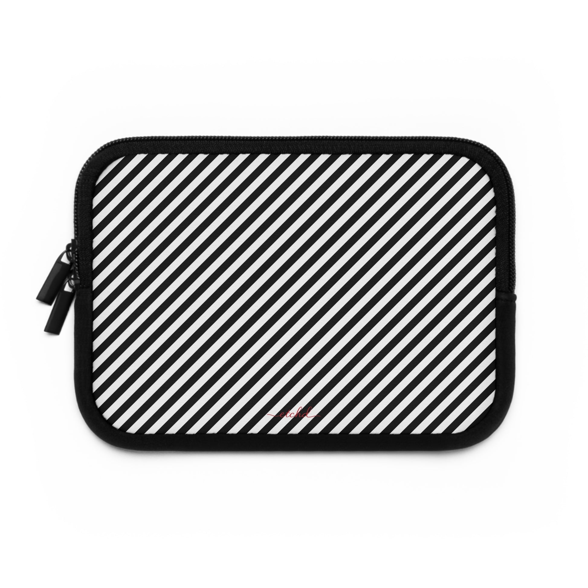 Black & White Striped Diagonal Laptop Sleeve by etchd, view 2
