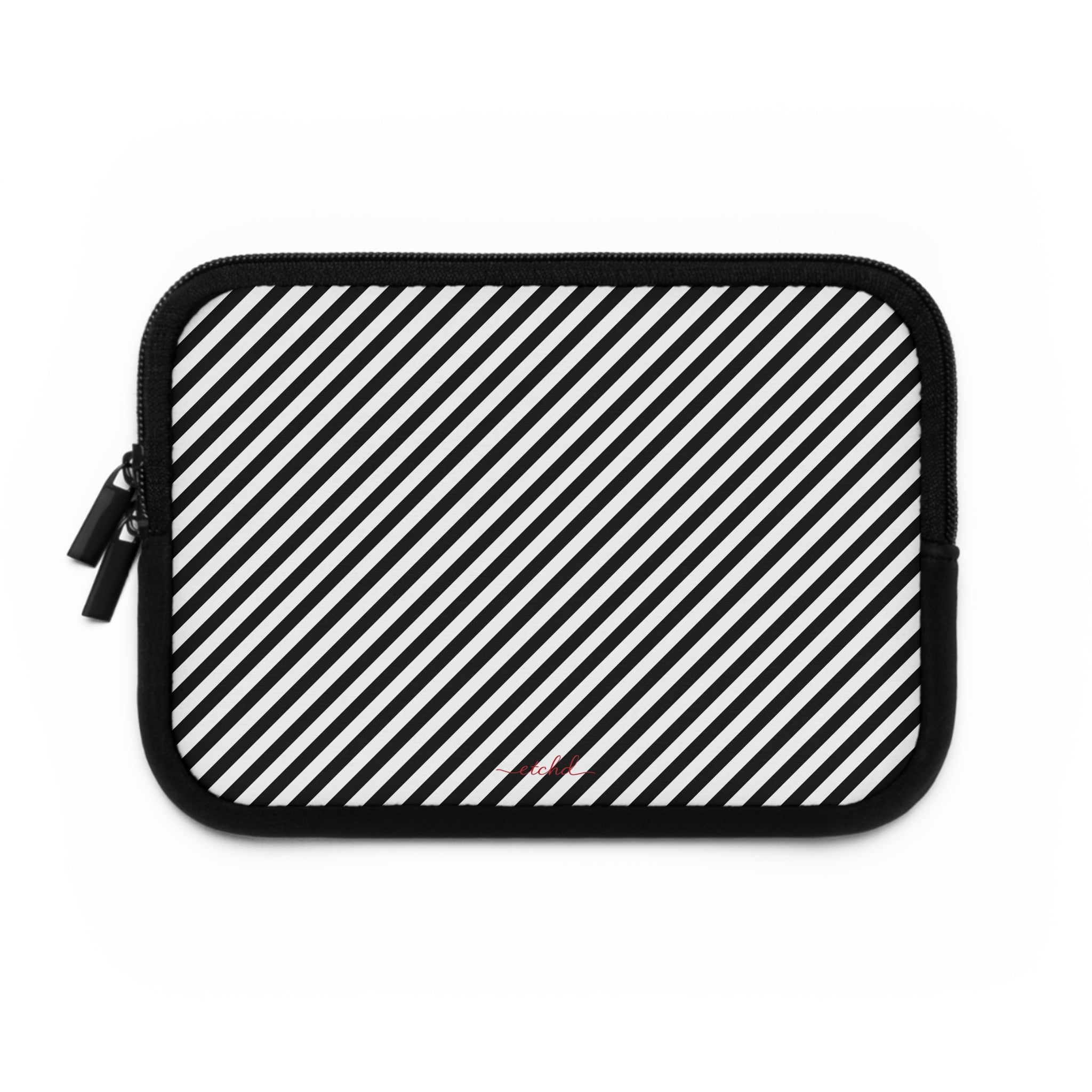 Black & White Striped Diagonal Laptop Sleeve by etchd, view 2
