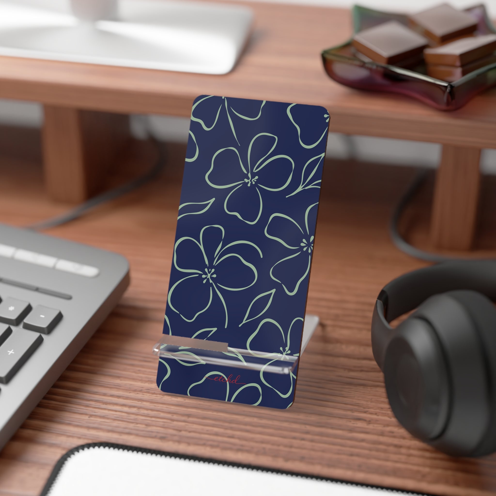 Navy & Sage Floral Phone Stand by etchd, view 3
